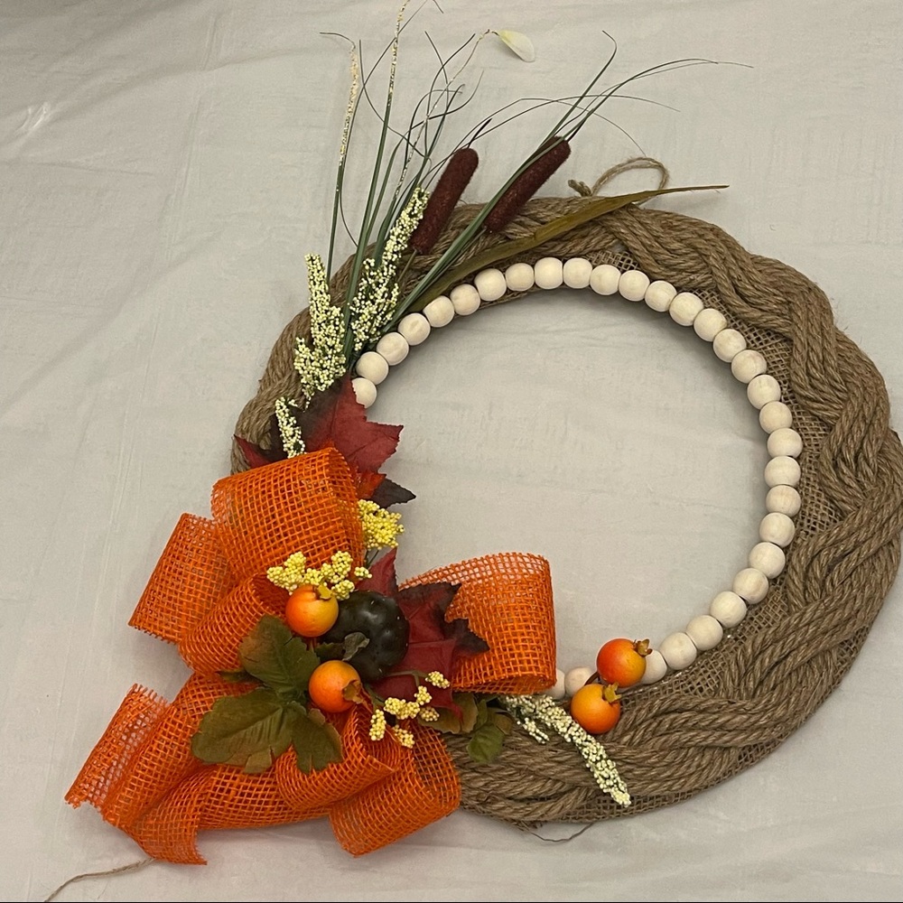 Fall Burlap Wreath Handmade - Picture 2 of 7
